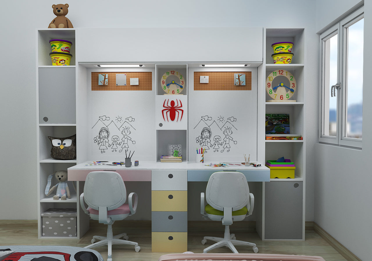 shared study, sketching and painting table for two kids