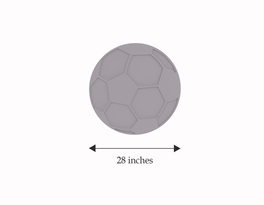 Simplified grey football-shaped ceiling light measuring 28 inches wide for children's rooms.