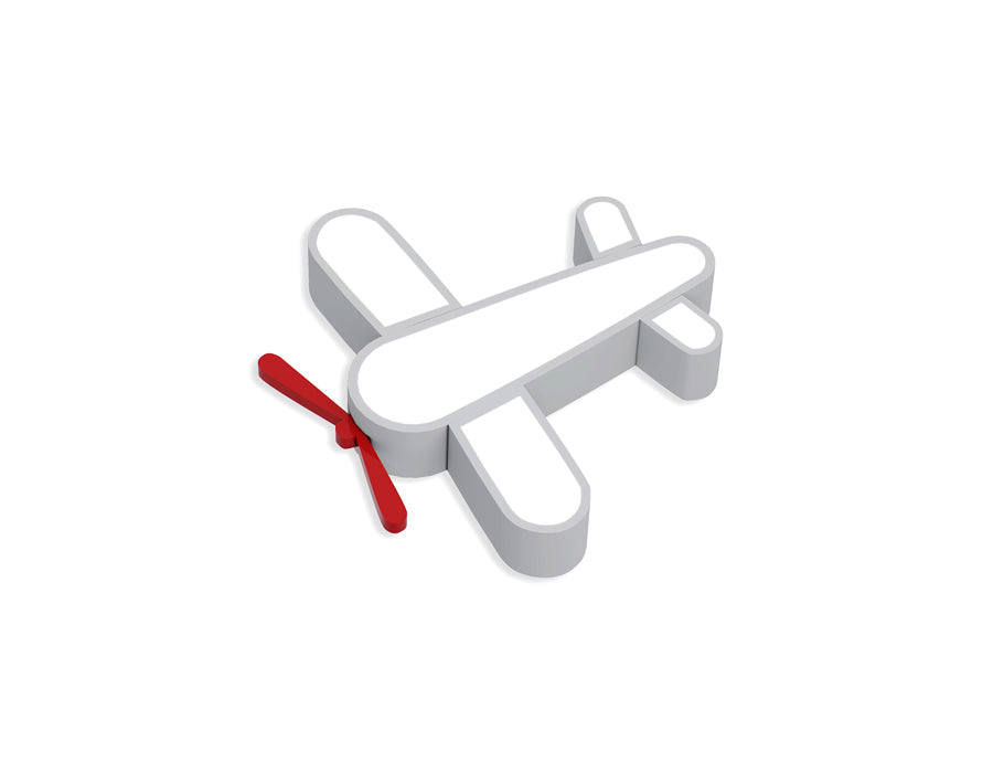 Stylish airplane-shaped ceiling light with red propellers, ideal for children's room decor, enhancing the playful aviation theme.