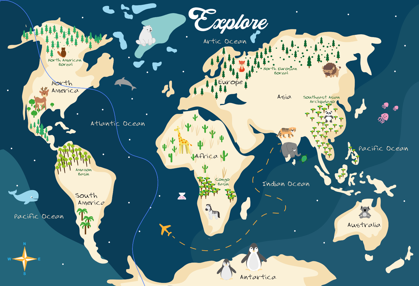 Kid's world map wallpaper