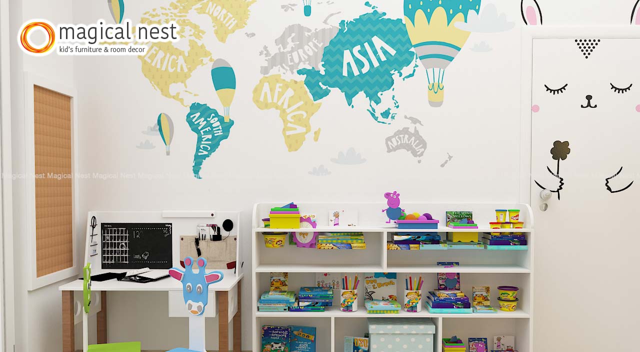 world adventure map wall decor in kids room 